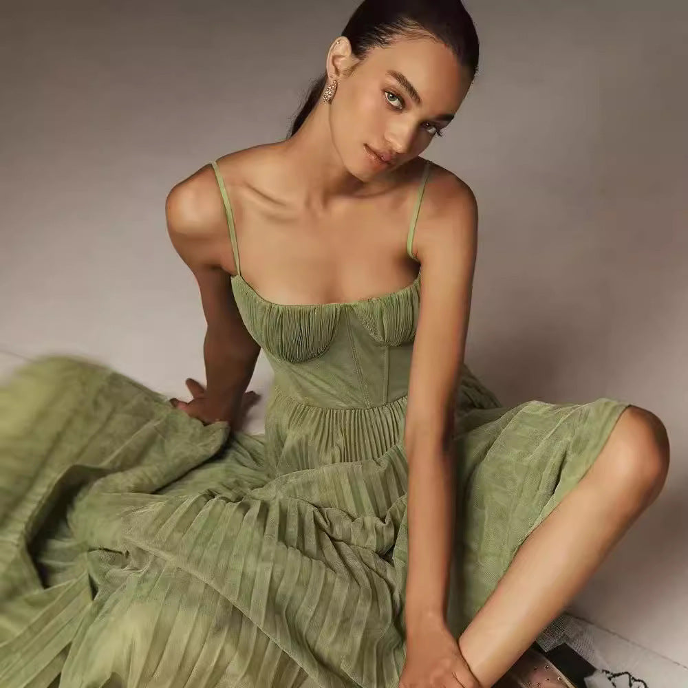 Lorna | Midi Bustier Plisseret Kjole