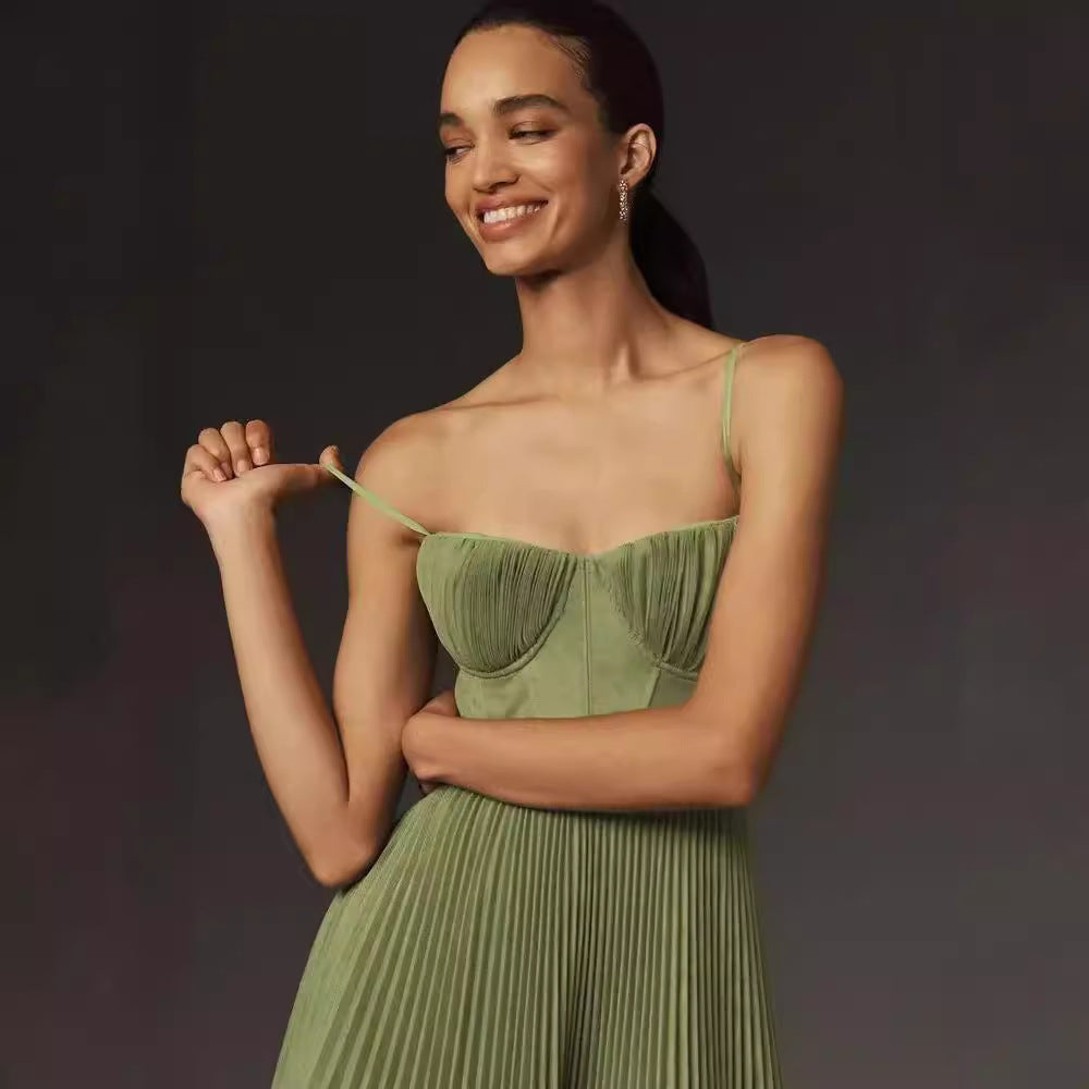 Lorna | Midi Bustier Plisseret Kjole