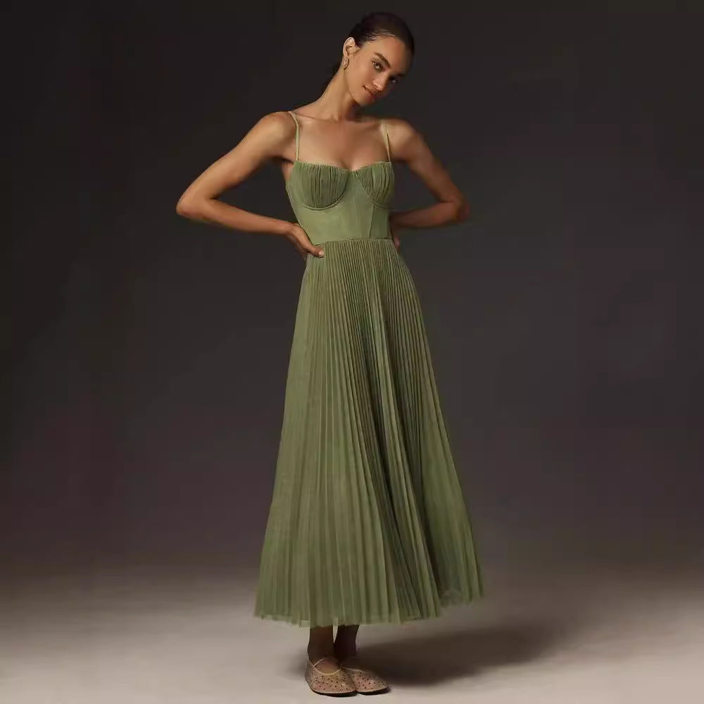Lorna | Midi Bustier Plisseret Kjole