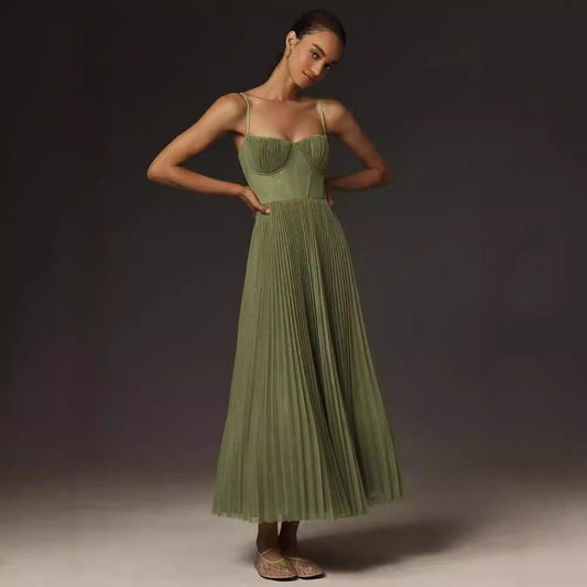 Lorna | Midi Bustier Plisseret Kjole