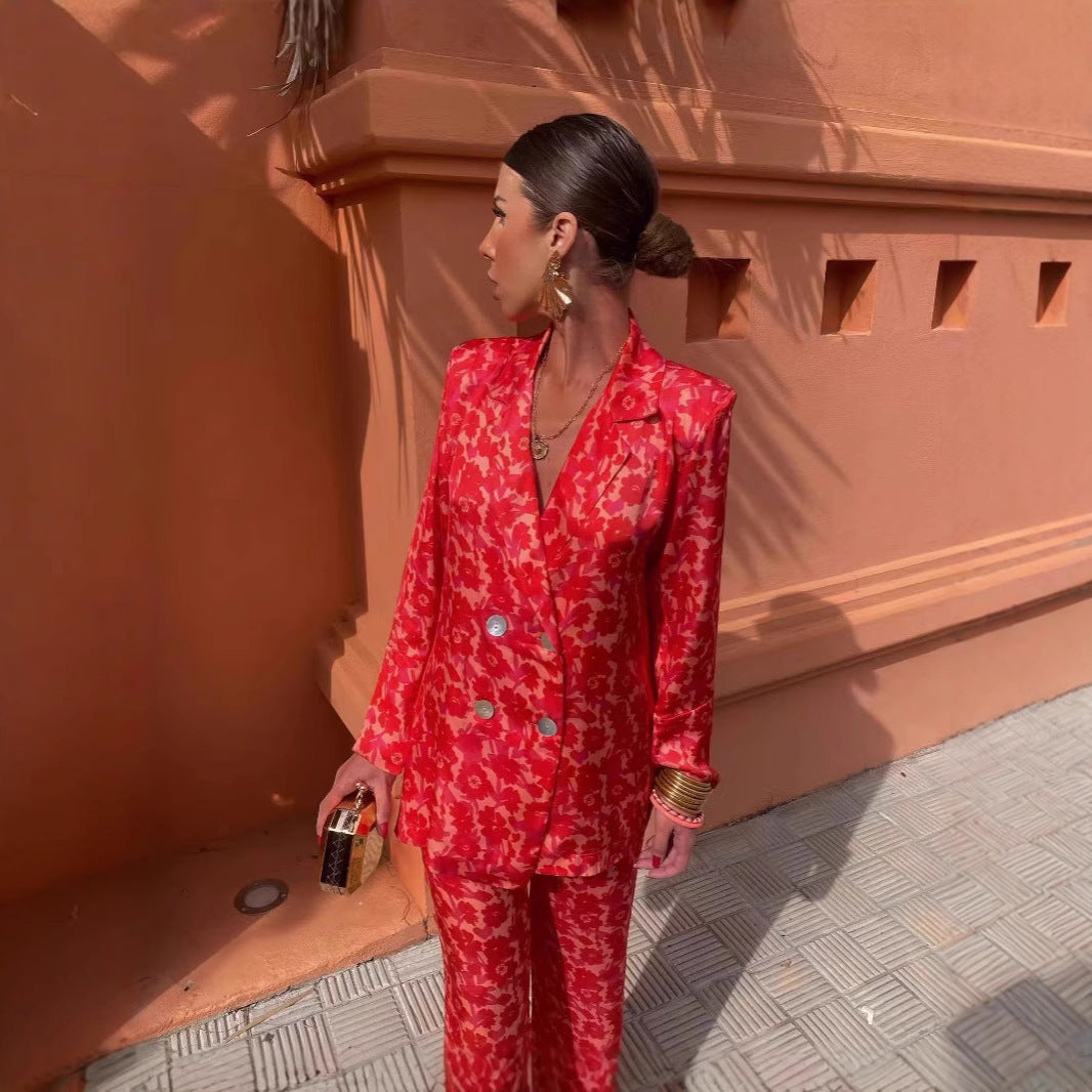 Lys | Elegant Ensemble Bredt Bukser og Struktureret Blazer til En SJu Stylish Look