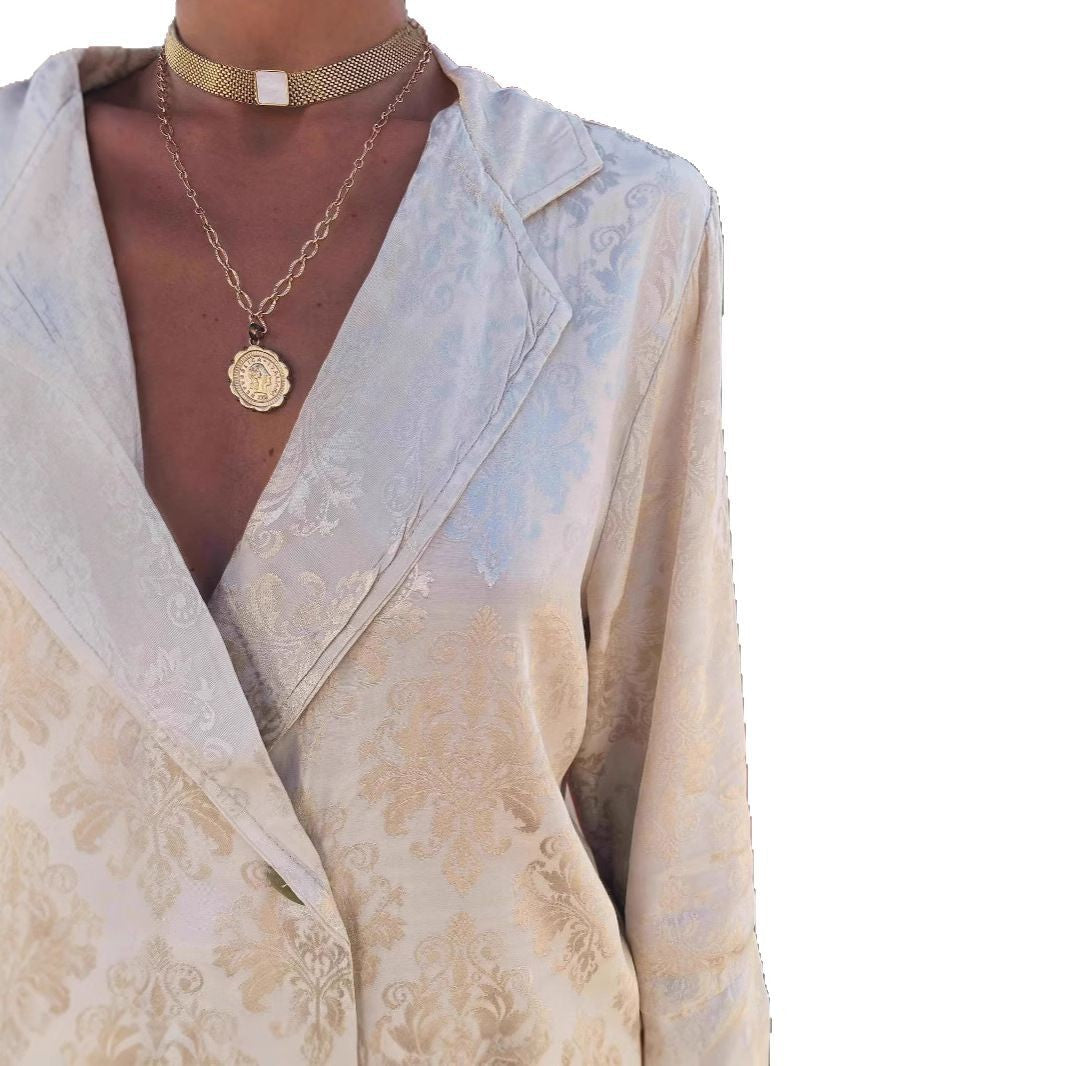 Lys | Elegant Ensemble Bredt Bukser og Struktureret Blazer til En SJu Stylish Look